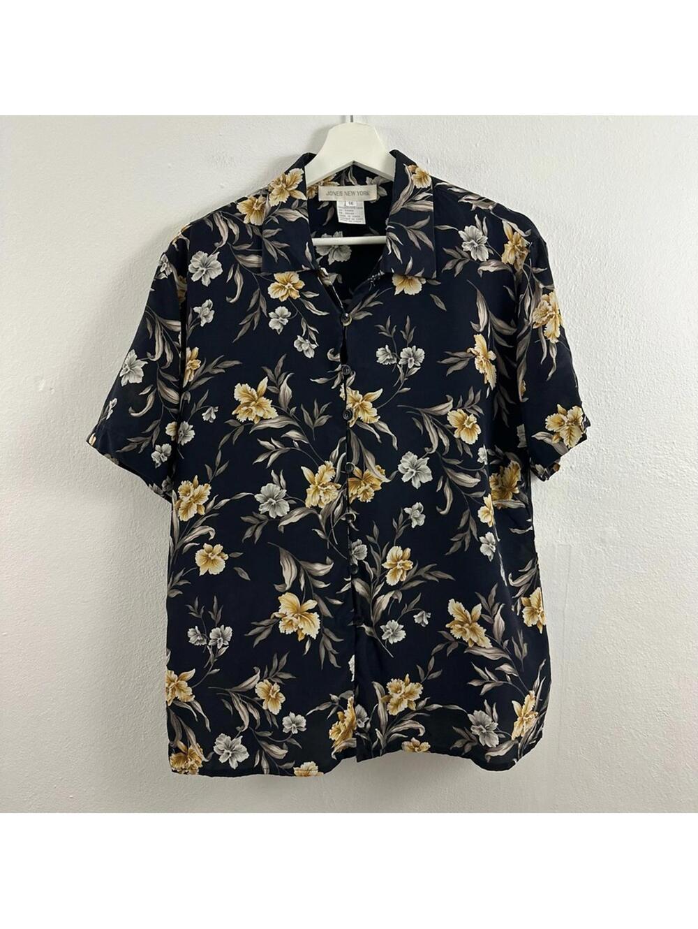 Jones New York Floral Print Silk Button Down Blouse Women's Size 10